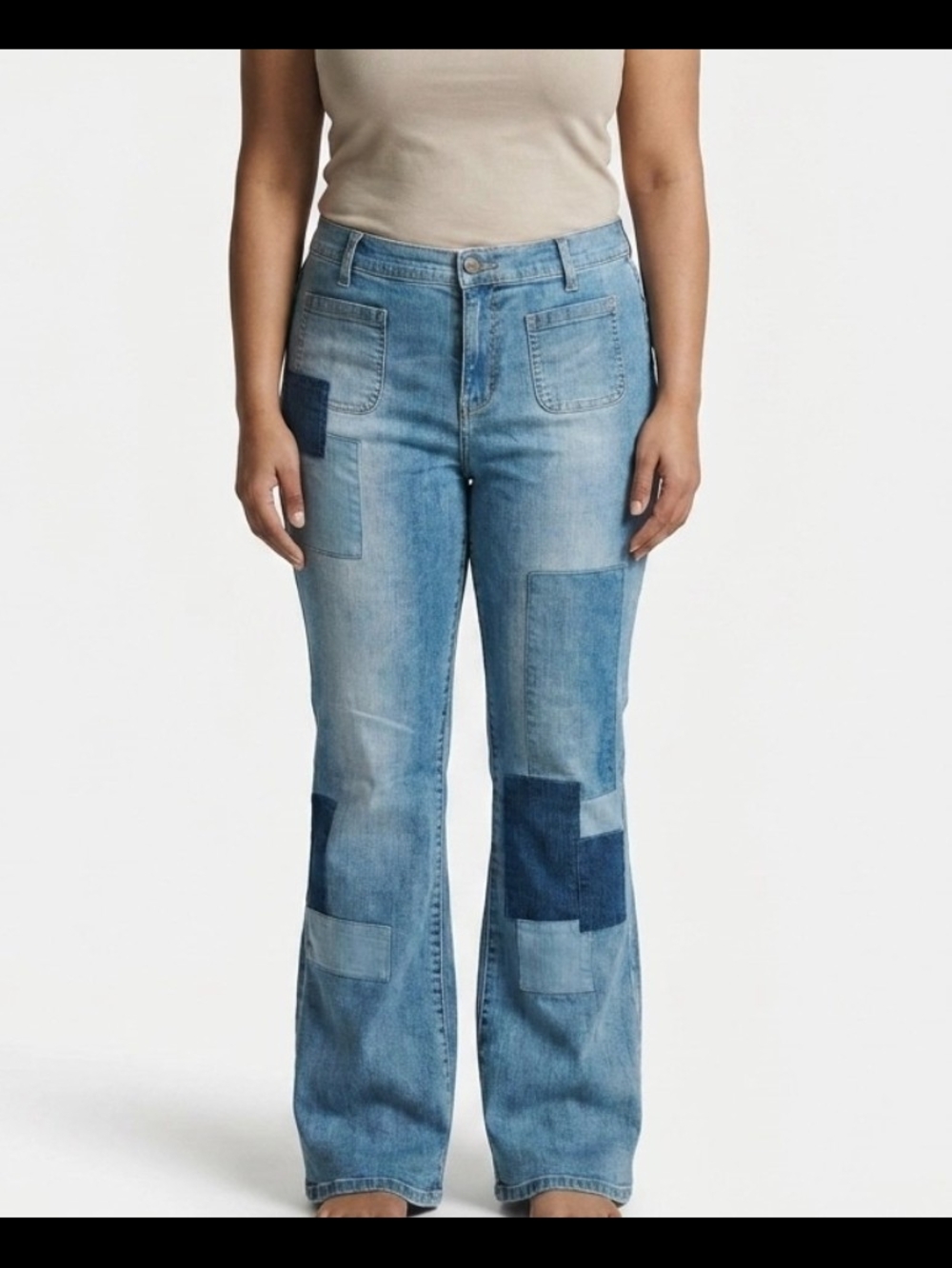 NEW YORK & COMPANY PATCHWORK FLARE JEANS SZ 14